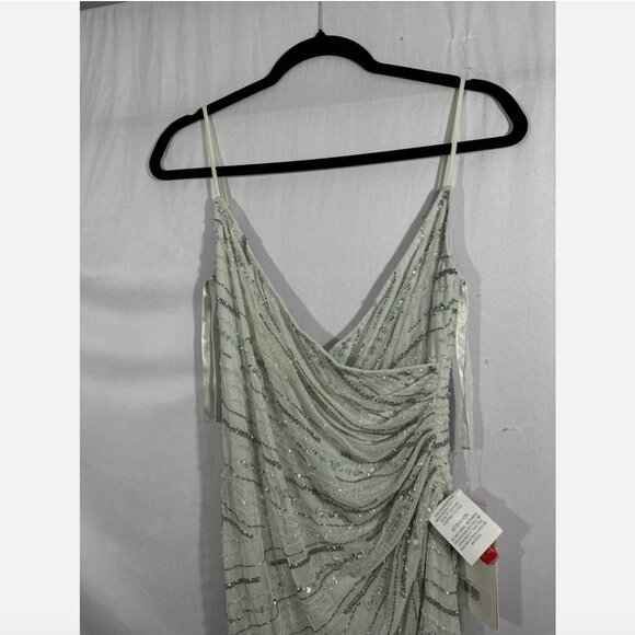 NWT $498 Mac Duggal [ 4 ]‎ Beaded Sleeveless Faux Wrap Gown in Mint #Q715 - Picture 10 of 14